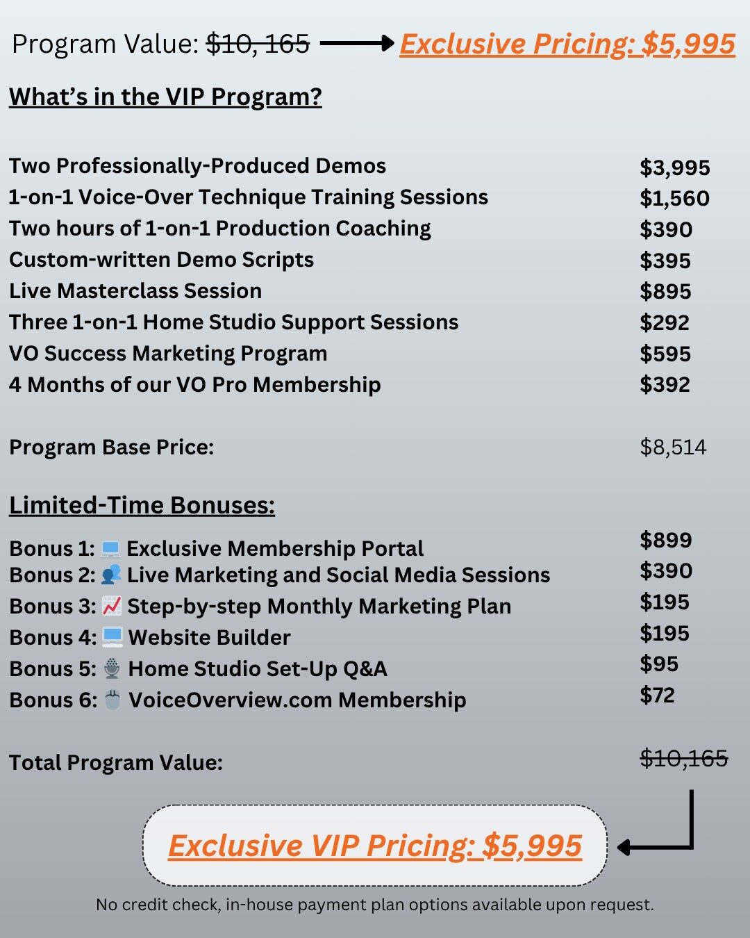 Copy of premier vip program value two professionally produced demos limited time bonuses bonus 1 🖥️ website builder bonus 2 📈 step by step monthly marketing plan bonus 3 🎙️ home studio set up q (3)